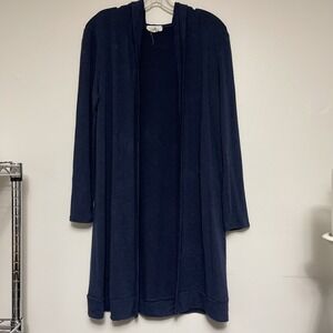 EUC Long Blue Sweater w/Hood Sz M Ladies